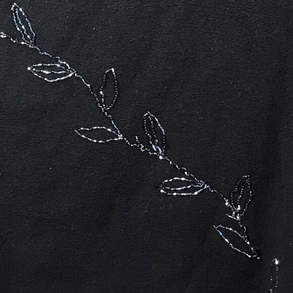 Holt Renfrew Vintage Beaded Leaves Wool Crew Neck Sweater Appliqué Knit Black M - Picture 5 of 15